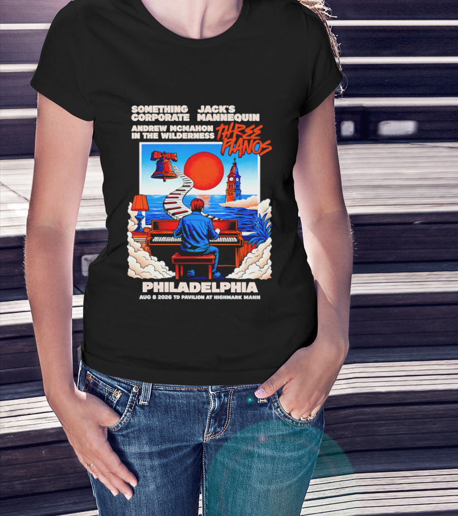 Something Corporate Jack's Mannequin Andrew McMahon Three Pianos Philadelphia Aug 08 2026 T-Shirt