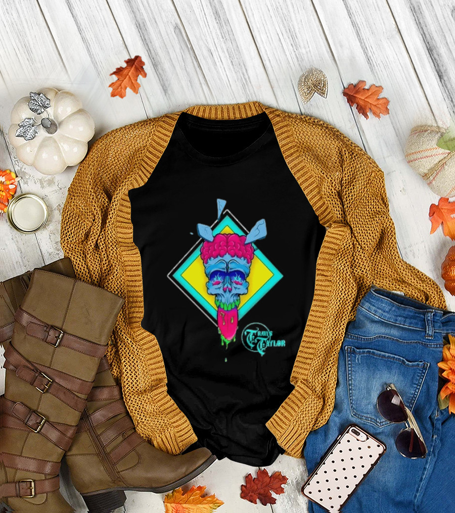 Travis Taylor Neon Skull Pink Brain Green Slime Tongue Diamond Geometric T-Shirt