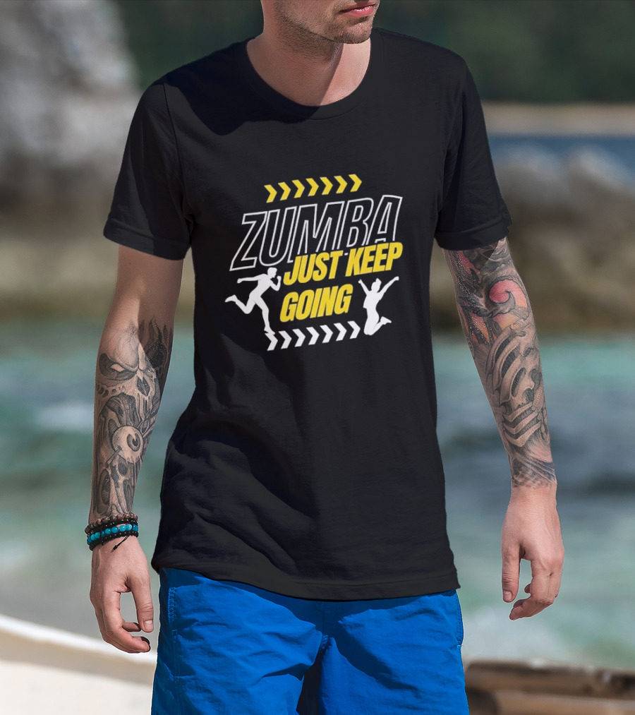 Zumba Just Keep Going Fitness Running Jumping Chevron Arrows T-Shirt
