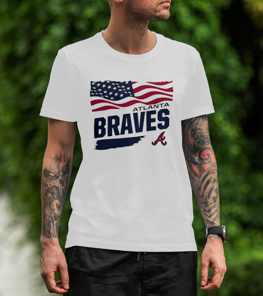 Atlanta Braves Waving American Flag Brushstroke MLB T-Shirt