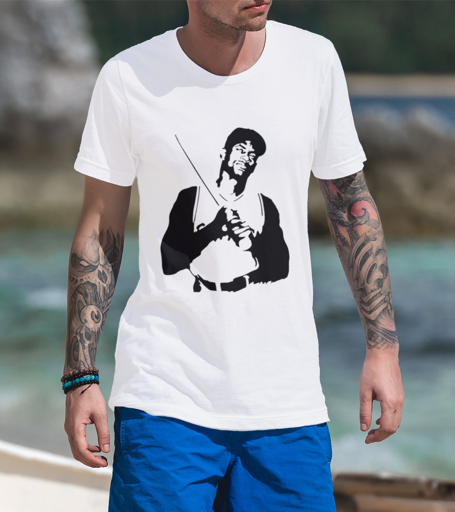 Black And White Stencil Baseball Batter Holding Bat T-Shirt