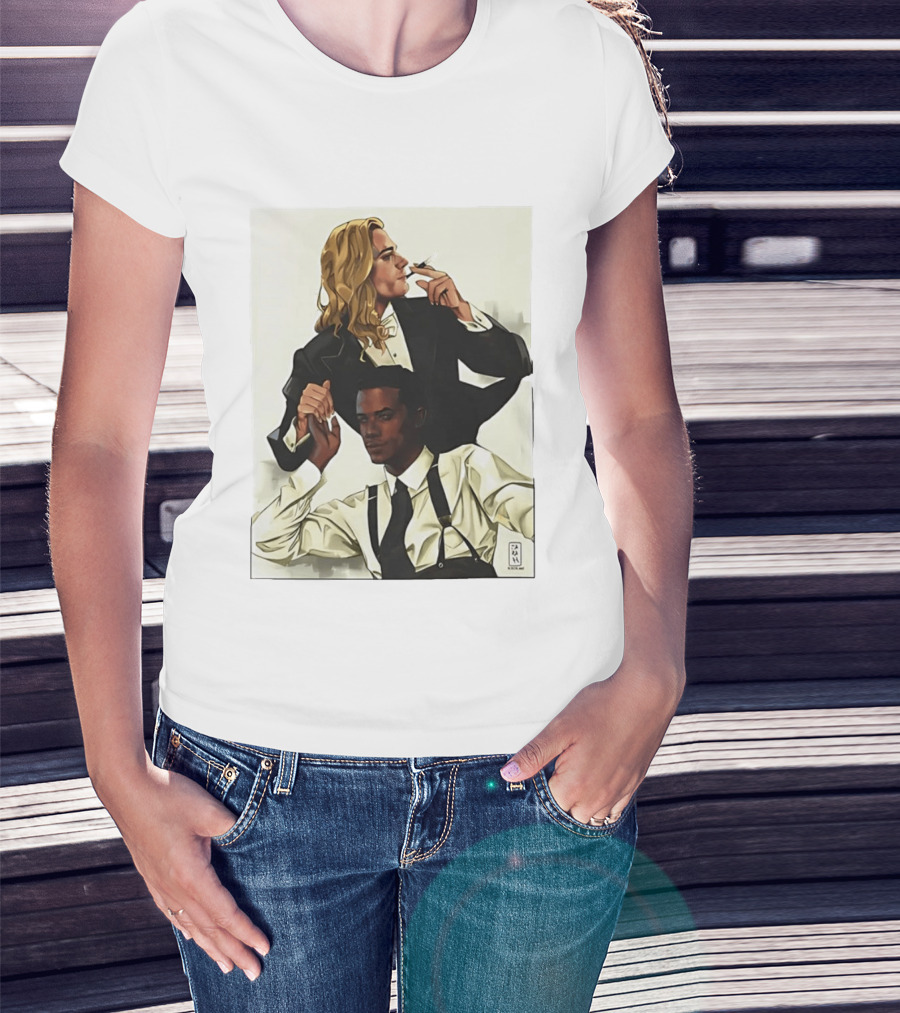 Blonde Tuxedo Smoking Dark Hair Suspenders Duo T-Shirt