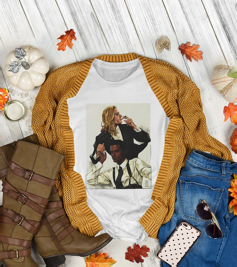 Blonde Tuxedo Smoking Dark Hair Suspenders Duo T-Shirt