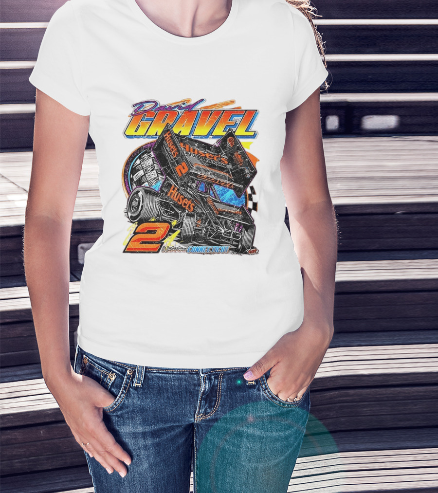 David Gravel Sprint Car Huset's Speedway Racing Connecticut 2 Orange And Blue T-Shirt