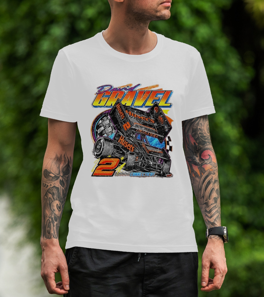 David Gravel Sprint Car Huset's Speedway Racing Connecticut 2 Orange And Blue T-Shirt