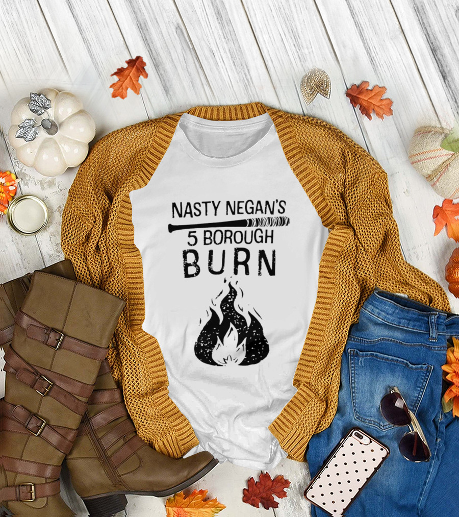 Nasty Negan's 5 Borough Burn Barbed Wire Bat Bonfire Flames T-Shirt