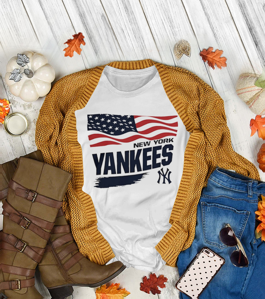New York Yankees American Flag Brushstroke NY Yankees MLB T-Shirt
