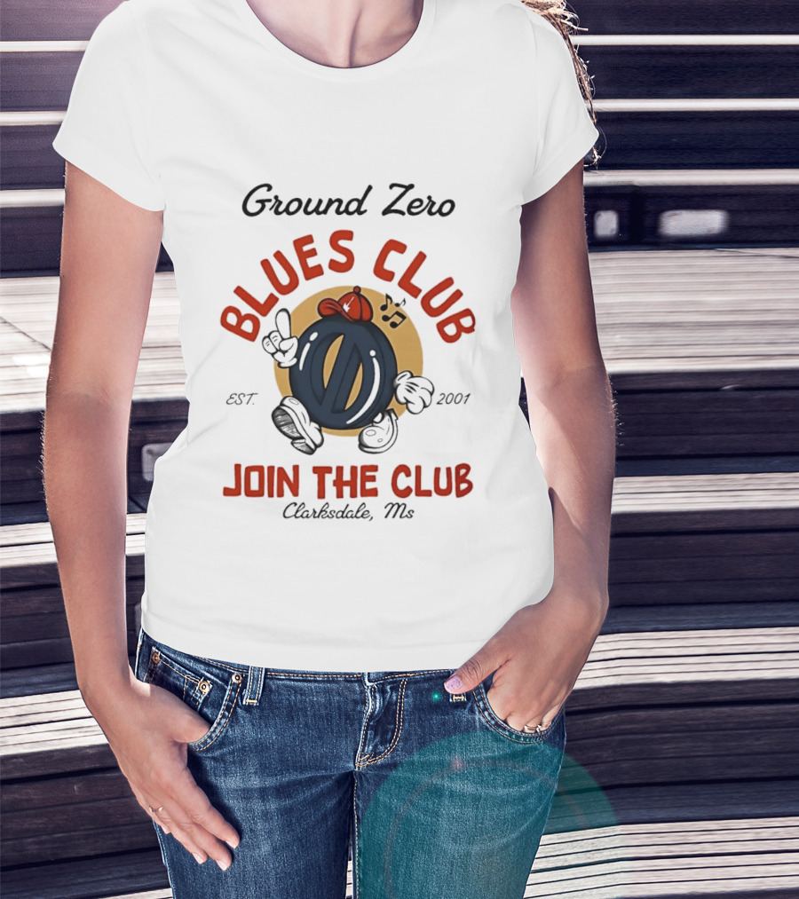 Ground Zero Blues Club Join The Club Clarksdale MS Est 2001 Walking Music Notes T-Shirt