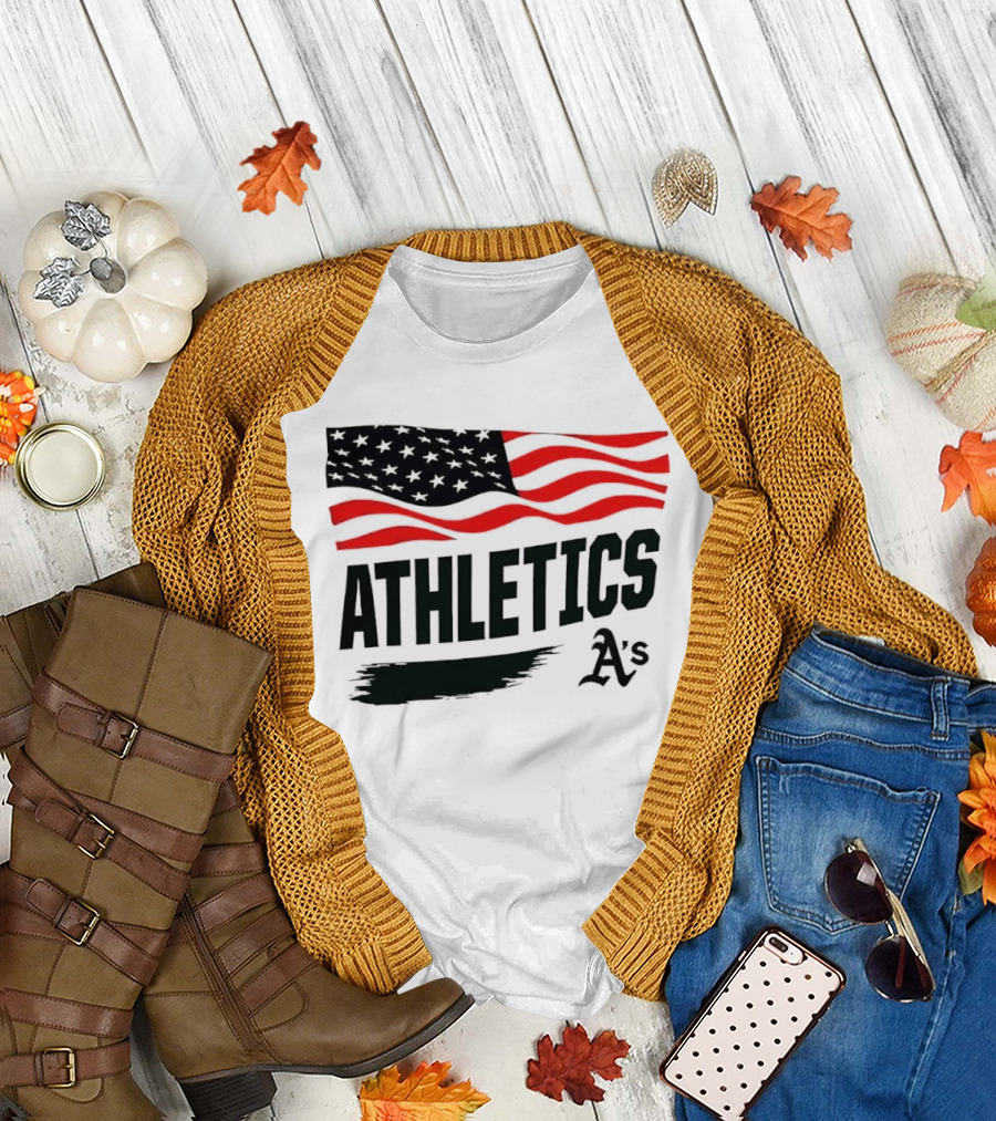 Athletics As American Flag Paint Brushstroke MLB Oakland T-Shirt