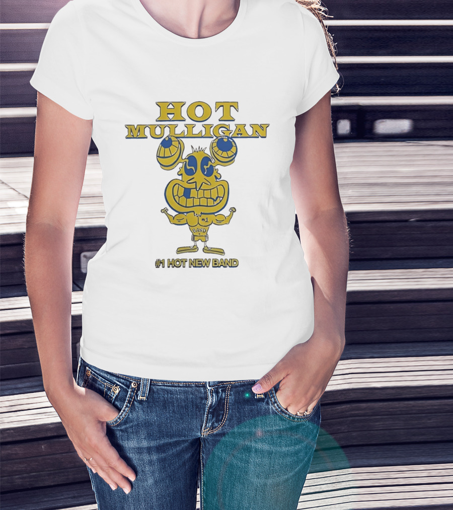 Hot Mulligan New Band Cartoon Flexing Biceps Yellow Version T-Shirt