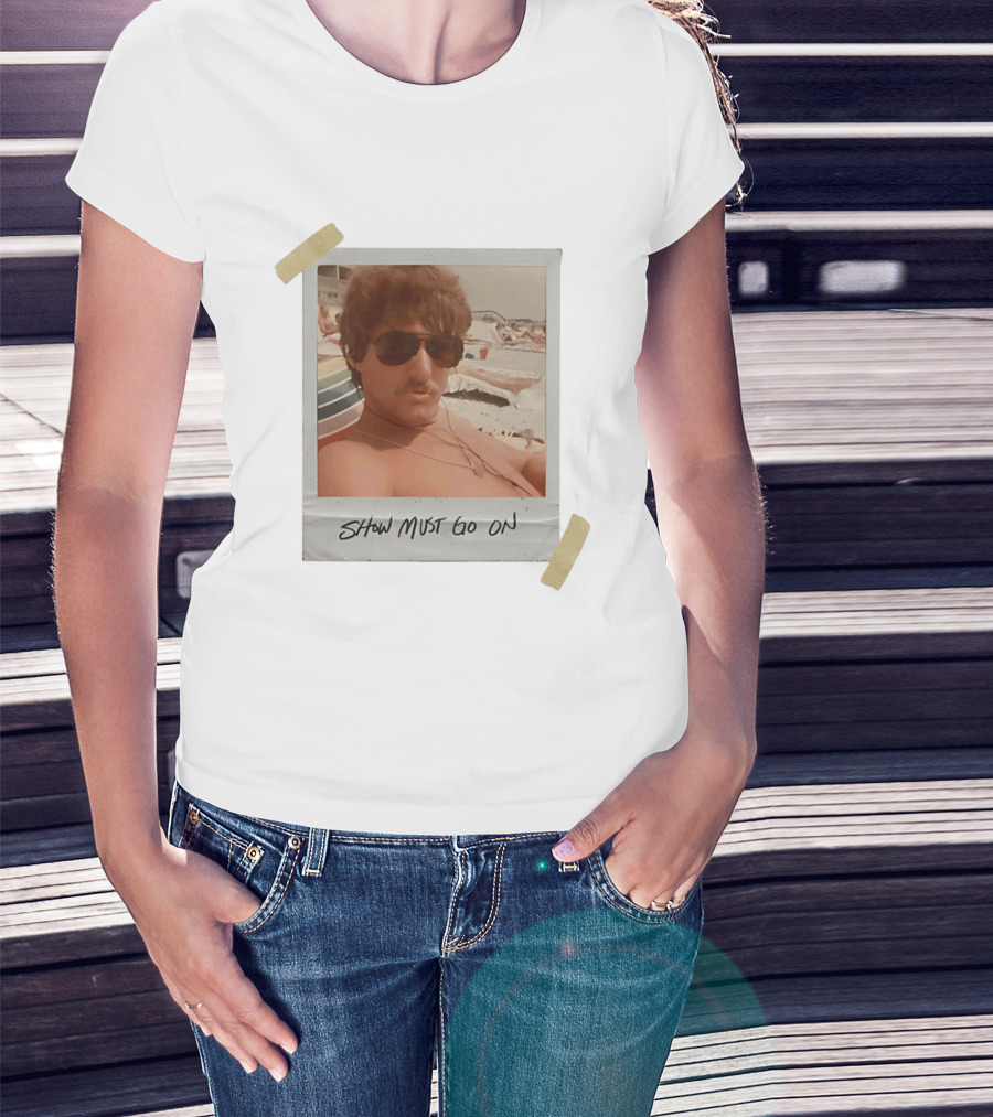 Show Must Go On Man At Beach Retro Style Polaroid T-Shirt
