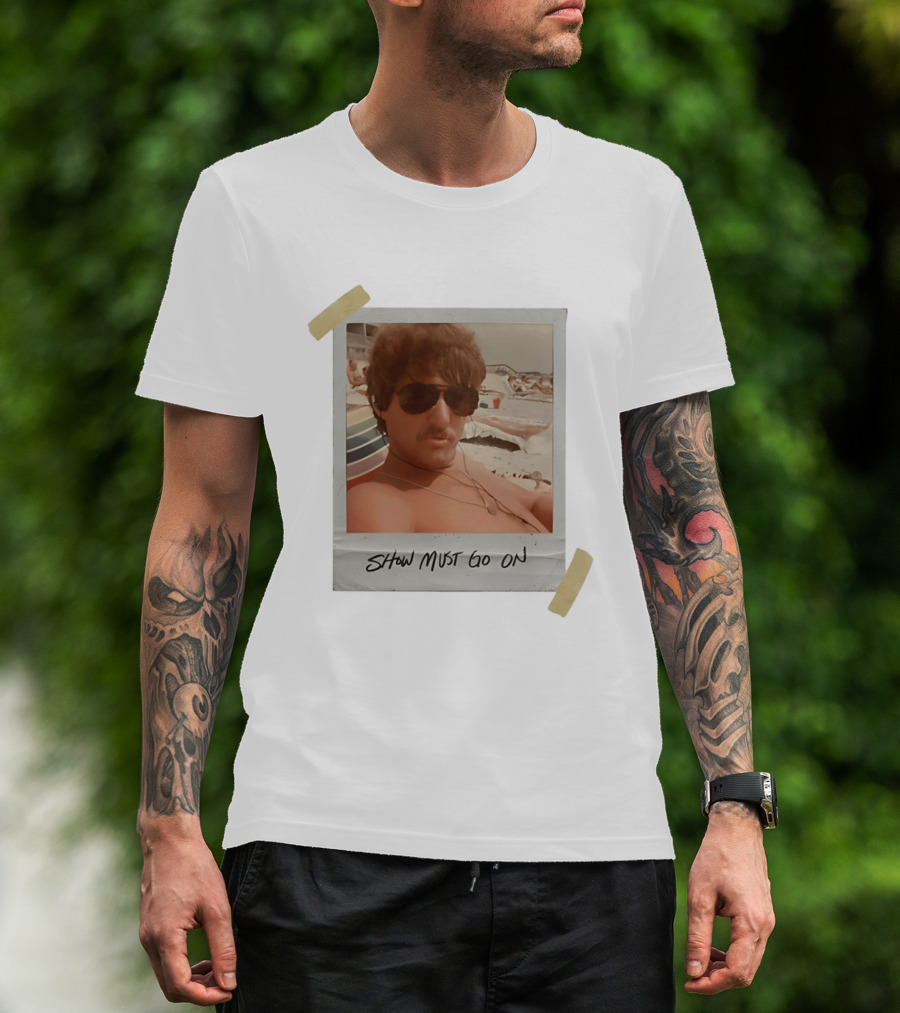 Show Must Go On Man At Beach Retro Style Polaroid T-Shirt