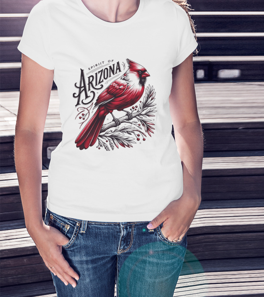 Arizona Red Cardinal Spirit Perched On Branch Berries T-Shirt