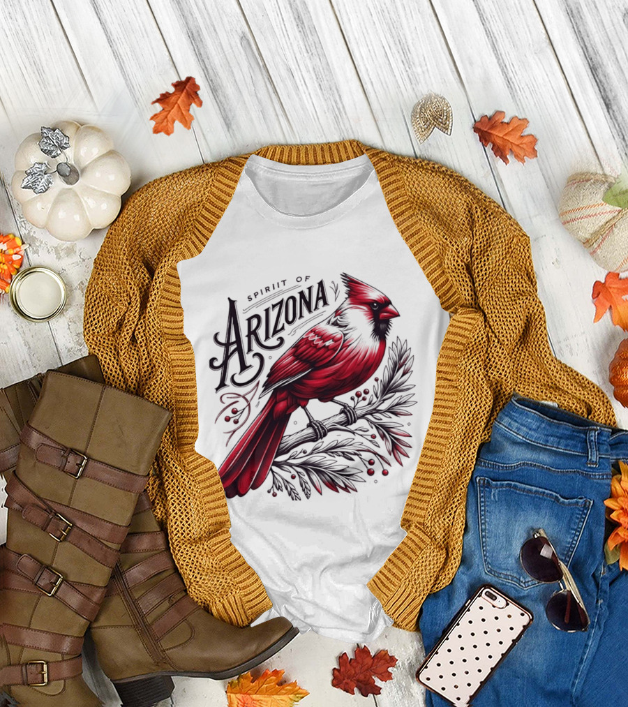 Arizona Red Cardinal Spirit Perched On Branch Berries T-Shirt