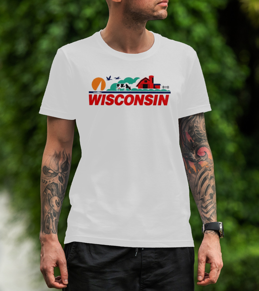 Wisconsin Dairy Cow Barn Sunset Landscape T-Shirt