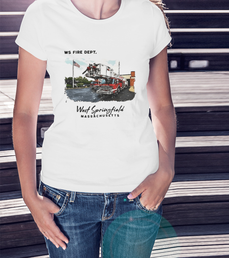 Ws Fire Dept West Springfield Massachusetts Truck Ladder American Flag T-Shirt