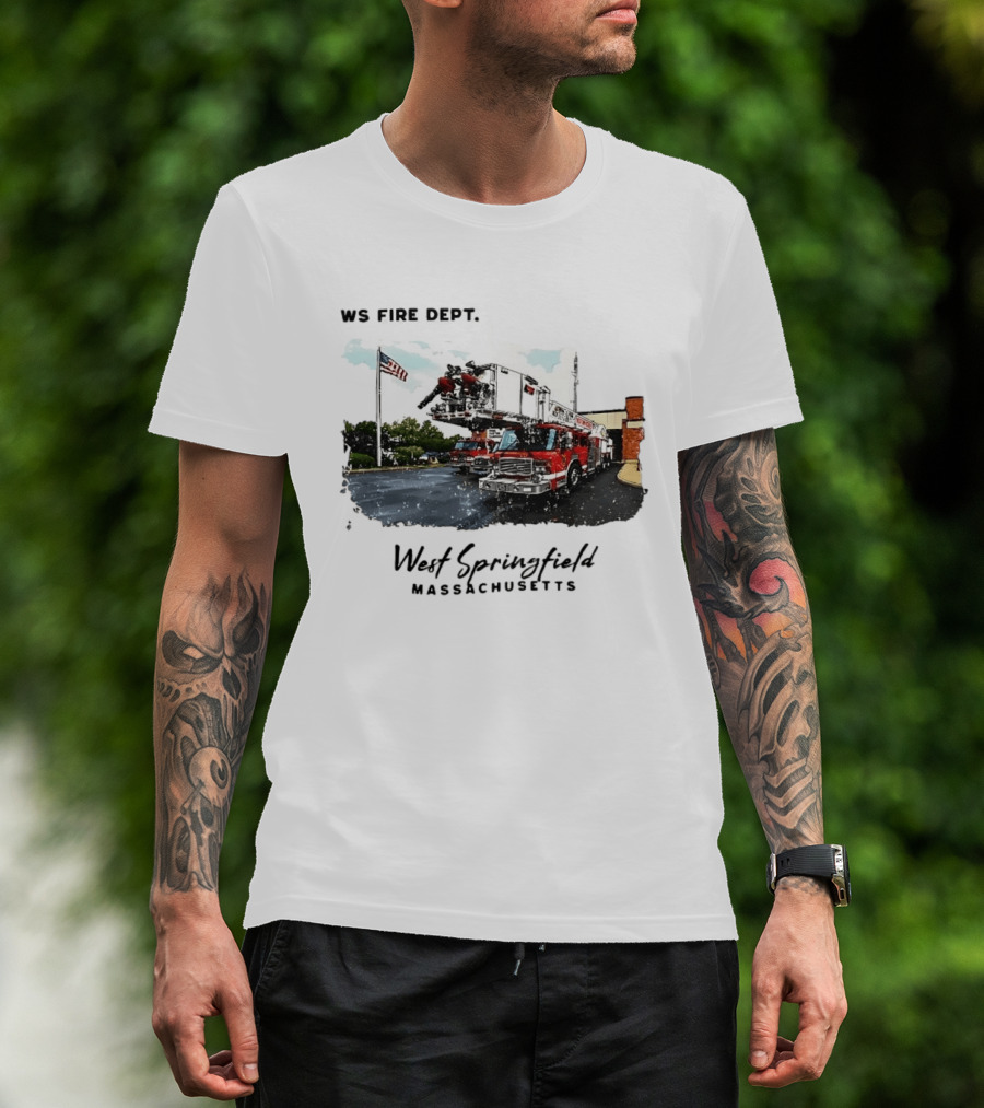Ws Fire Dept West Springfield Massachusetts Truck Ladder American Flag T-Shirt