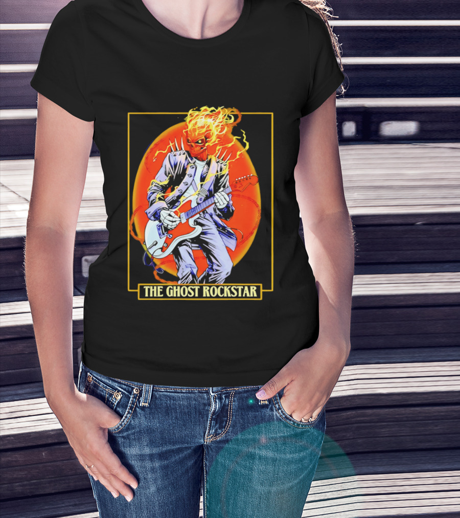 Ghost Rider The Ghost Rockstar Flaming Guitar Hero Fiery Skull T-Shirt
