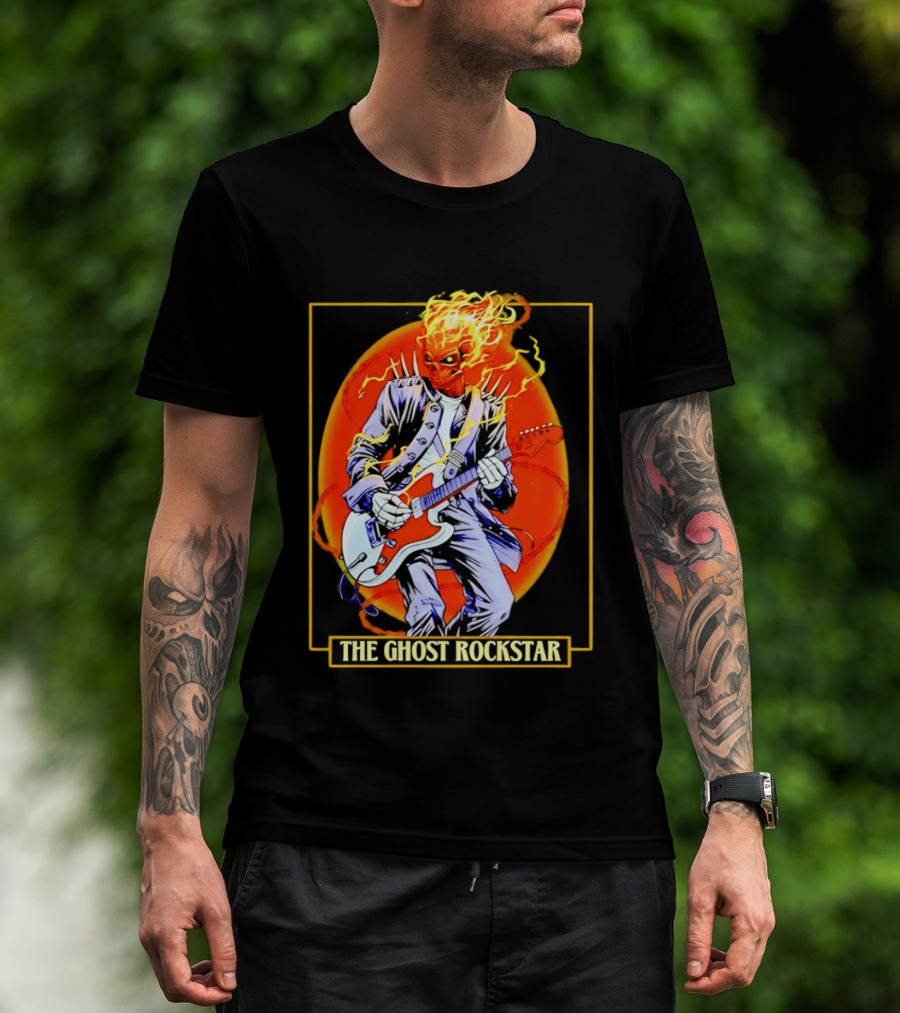 Ghost Rider The Ghost Rockstar Flaming Guitar Hero Fiery Skull T-Shirt
