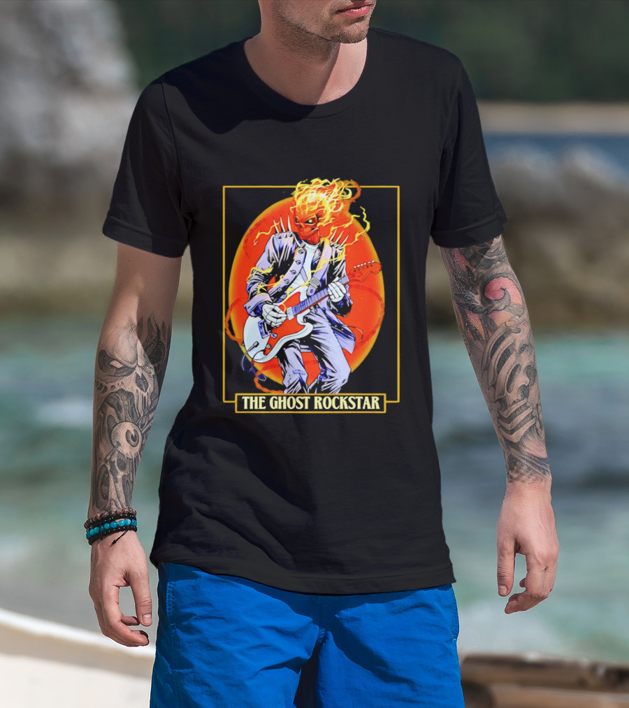 Ghost Rider The Ghost Rockstar Flaming Guitar Hero Fiery Skull T-Shirt