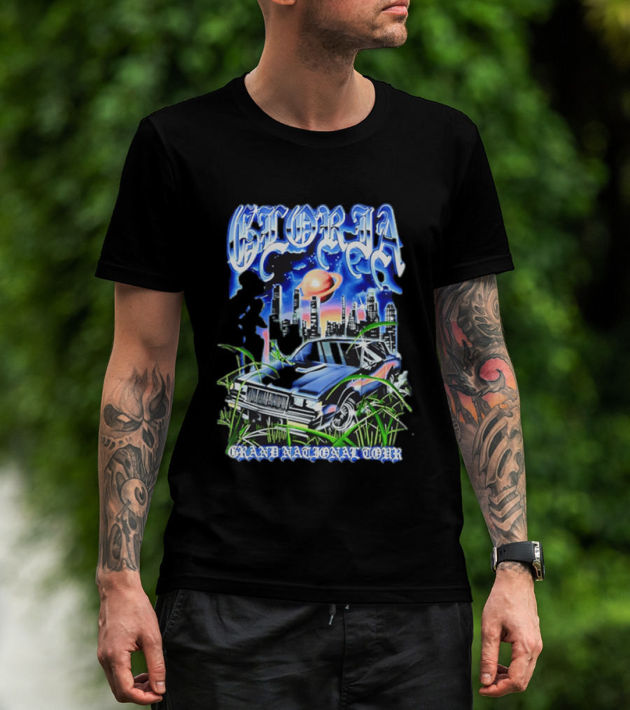 Gloria Grand National Tour Classic Car City Skyline Planet T-Shirt