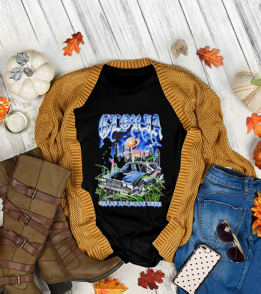Gloria Grand National Tour Classic Car City Skyline Planet T-Shirt
