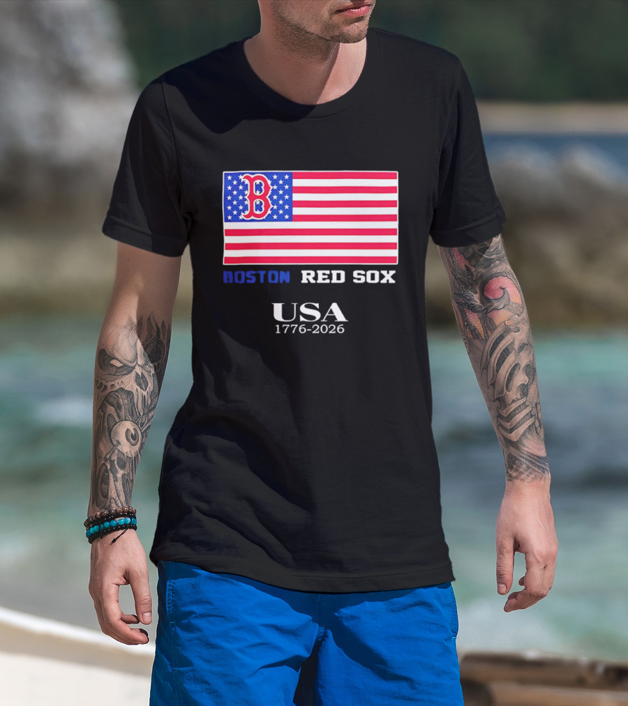 Boston Red Sox USA 1776 2026 American Flag White Stars T-Shirt