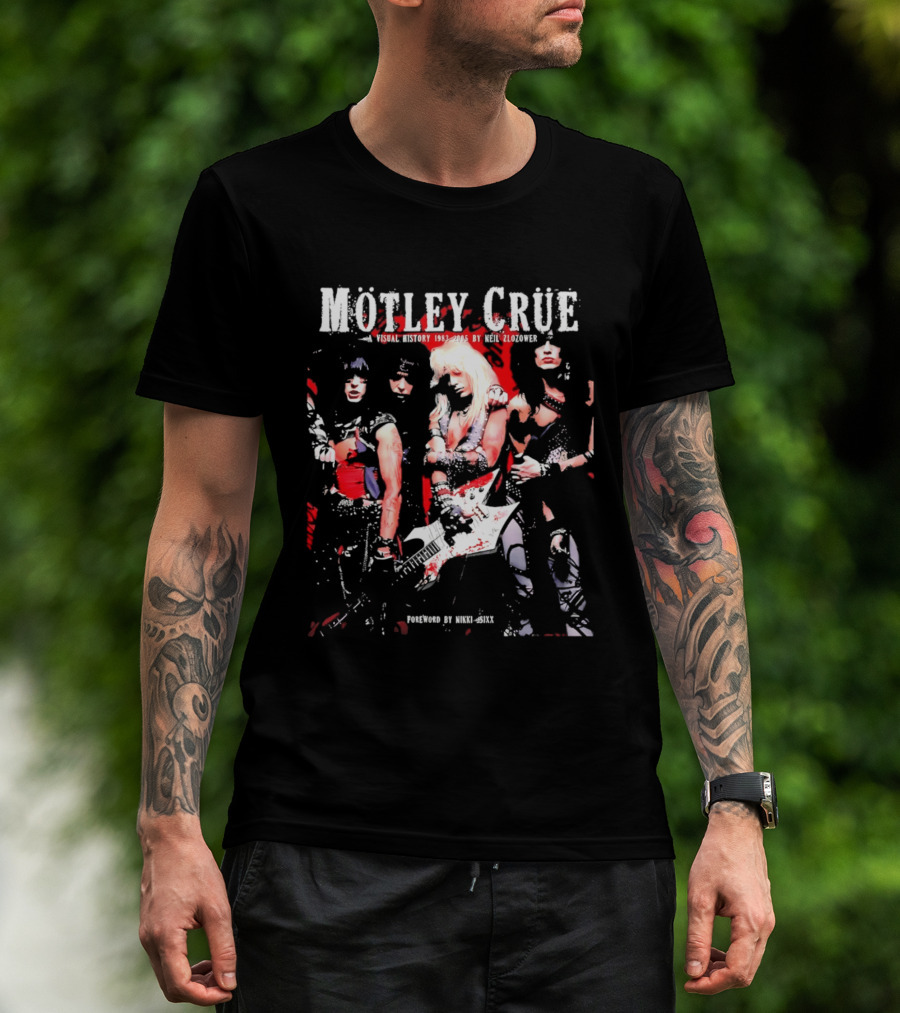 Motley Crue Visual History 1983 2005 Neil Zlozower Nikki Sixx Band Photo White Guitar T-Shirt