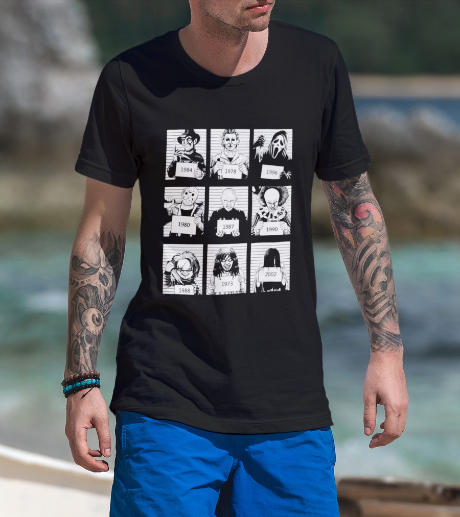 Horror Movie Villain Shot Infamous Characters Collage T-Shirt