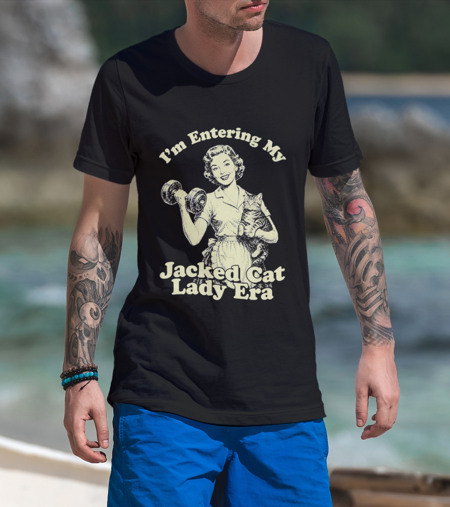 I'm Entering My Jacked Cat Lady Era Retro Fitness Cats T-Shirt