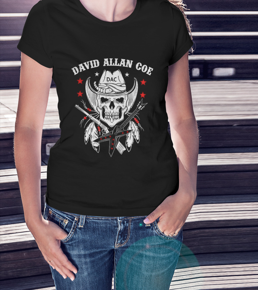 David Allan Coe Western Skull Cowboy With Crossed Pistols And Stars T-Shirt