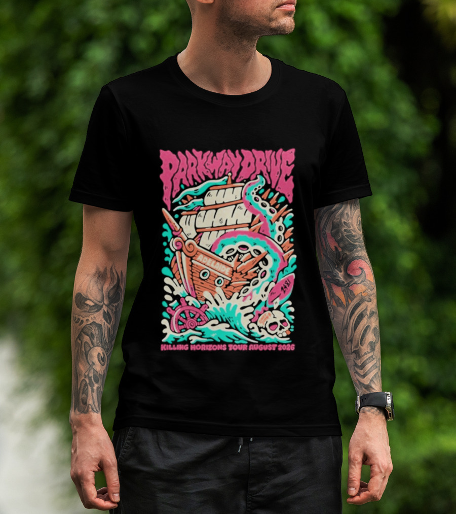 Parkway Drive Killing Horizons Tour Adelaide August 2026 Ship And Tentacle T-Shirt