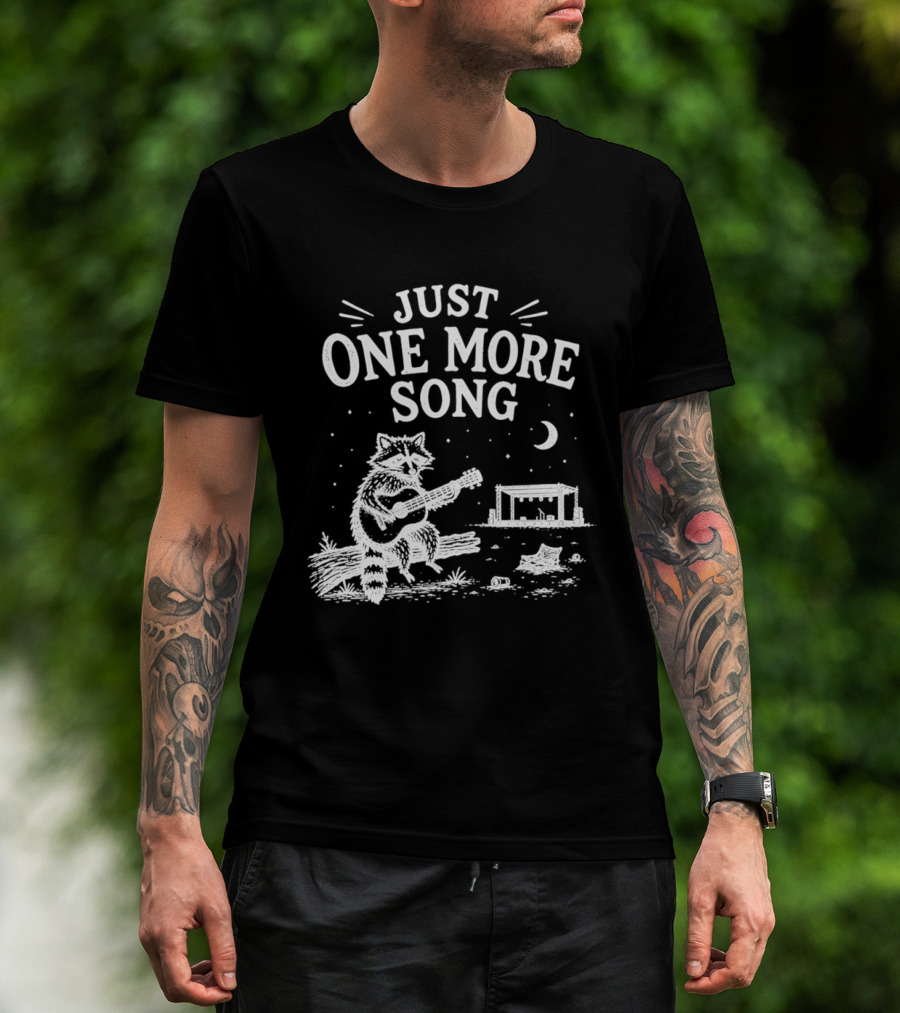 Just One More Song Raccoon Playing Guitar Under Moon And Stars T-Shirt