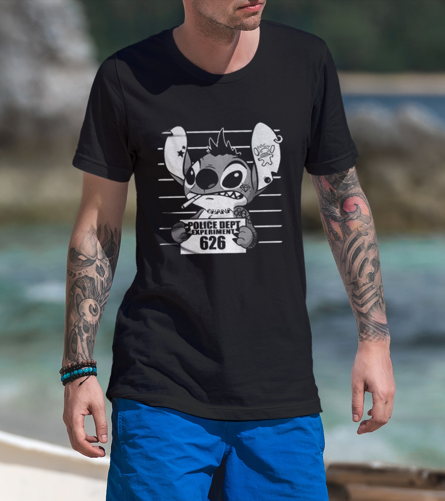 Bad Guy Experiment 626 Police Dept Shot Stitch T-Shirt