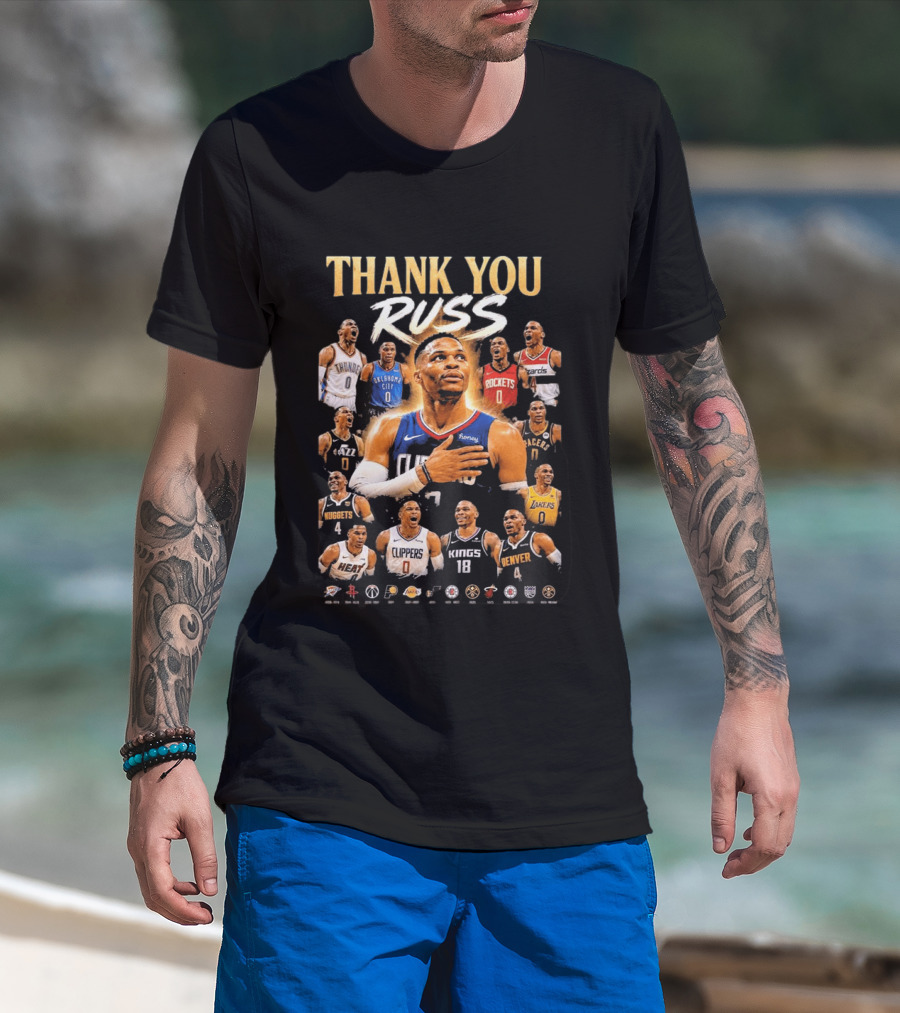 Thank You Russ Oklahoma City Thunder Clippers Lakers Nuggets Rockets Wizards Teams T-Shirt