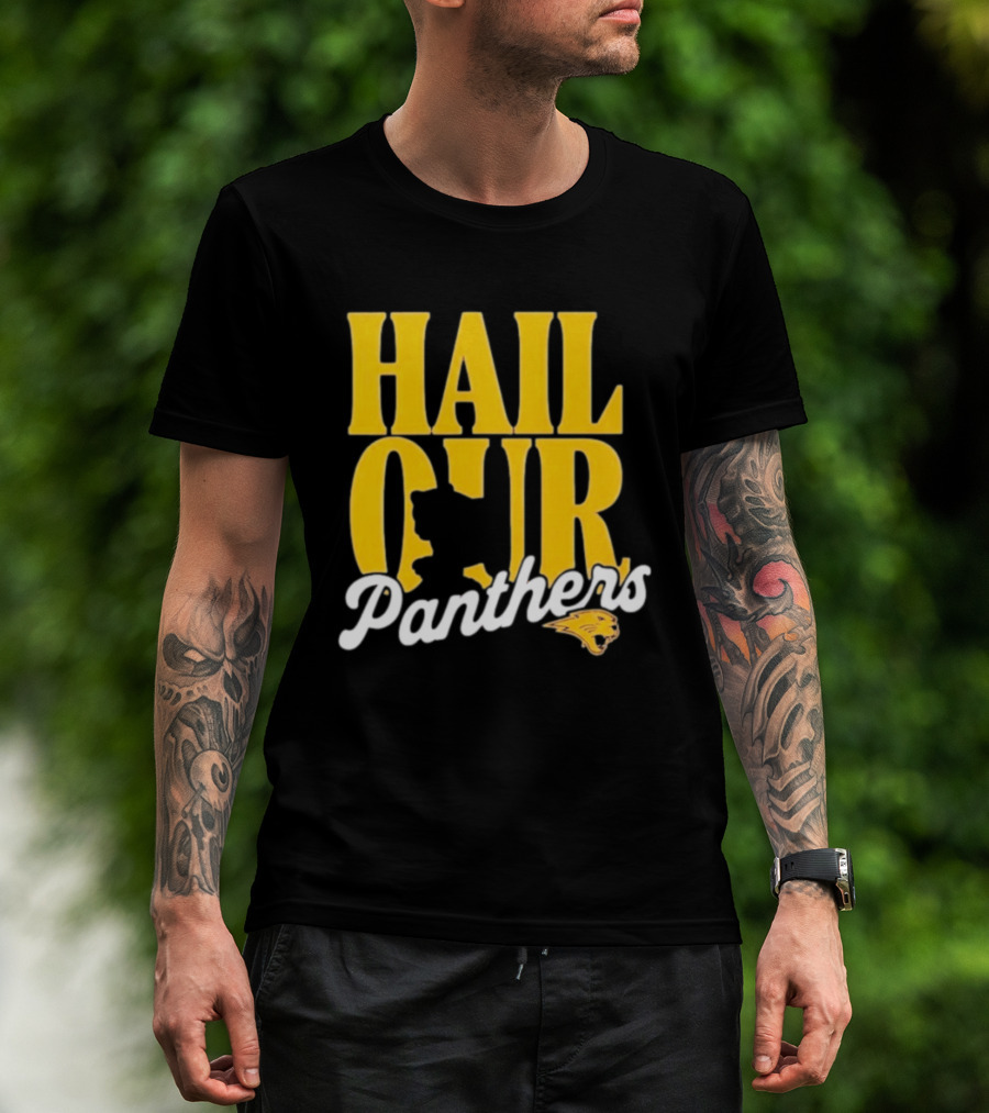 Hail Our Panthers Yellow Text With Panther Head T-Shirt