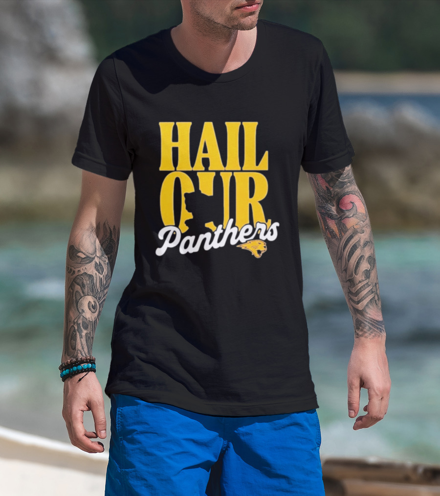Hail Our Panthers Yellow Text With Panther Head T-Shirt