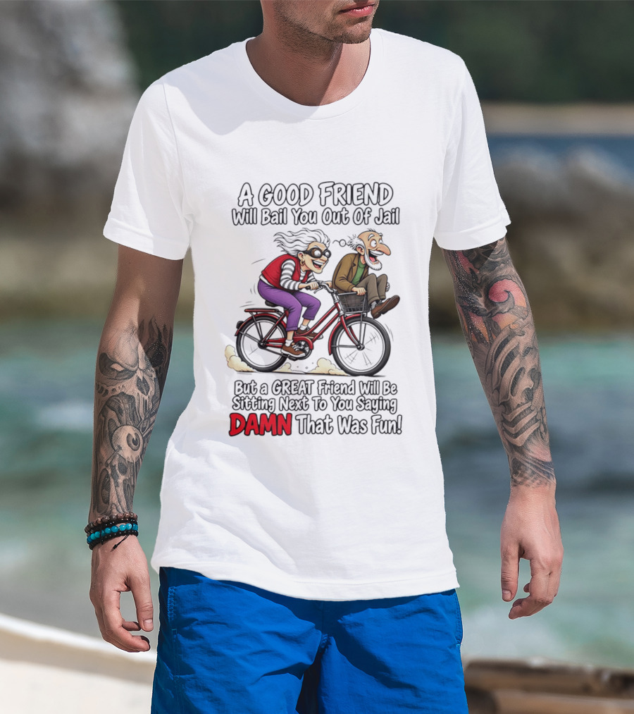 A Good Friend Will Bail You Out Of Jail Great Friend Sitting Next To You Saying Damn That Was Fun T-Shirt