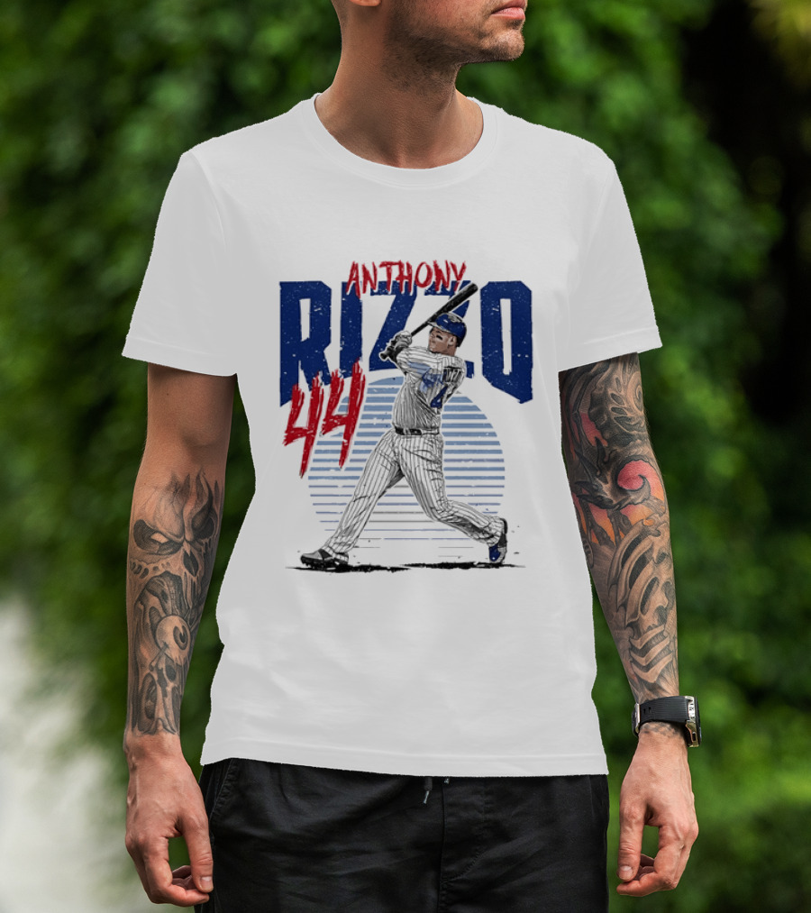 Anthony Rizzo 44 Baseball Batter Swinging Striped Sun Distressed T-Shirt