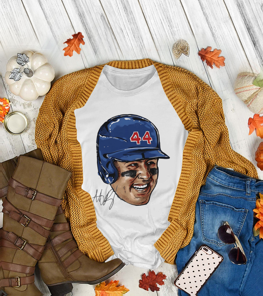 Anthony Rizzo 44 Blue Helmet Halftone Caricature T-Shirt