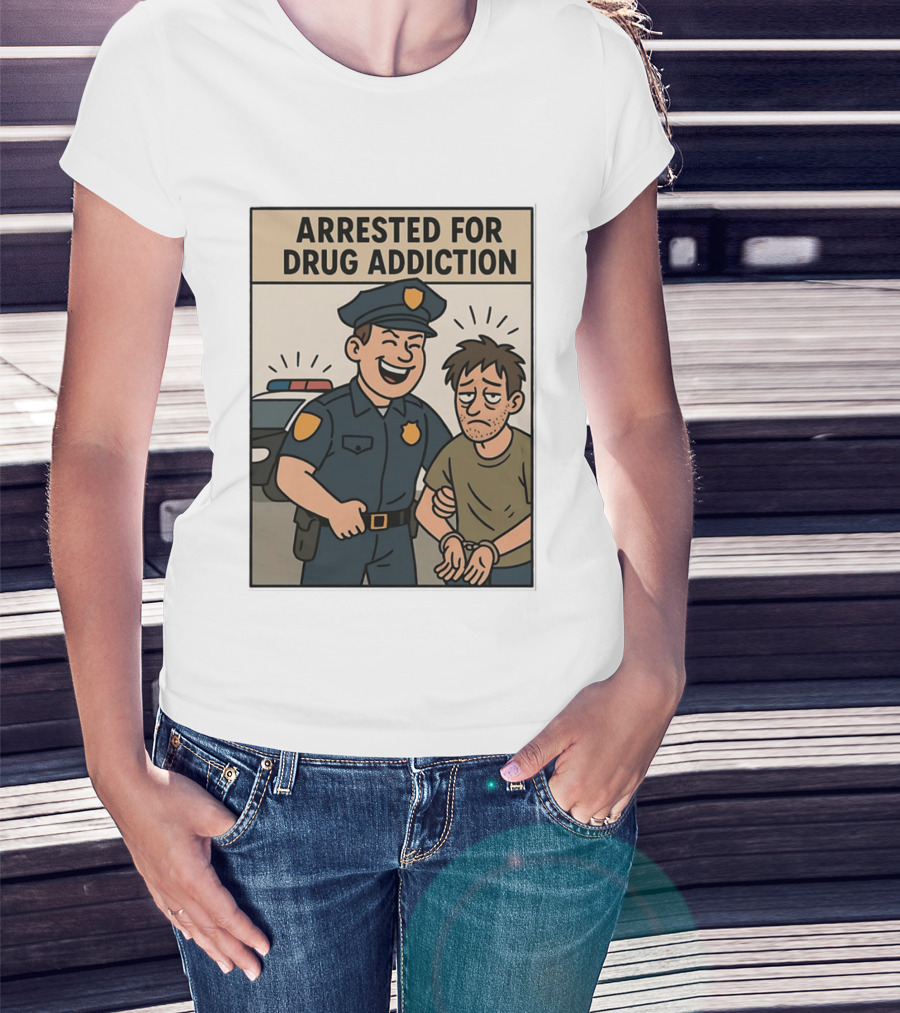 Arrested For Drug Addiction Cartoon Police Officer And Suspect T-Shirt