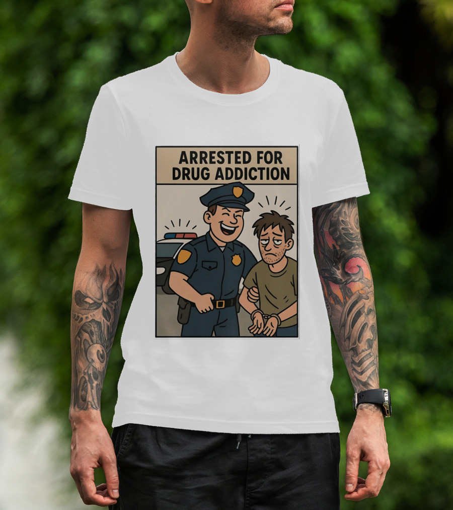 Arrested For Drug Addiction Cartoon Police Officer And Suspect T-Shirt