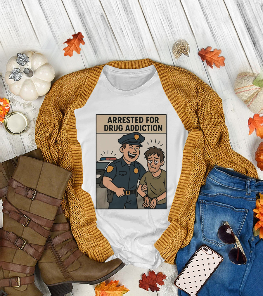 Arrested For Drug Addiction Cartoon Police Officer And Suspect T-Shirt