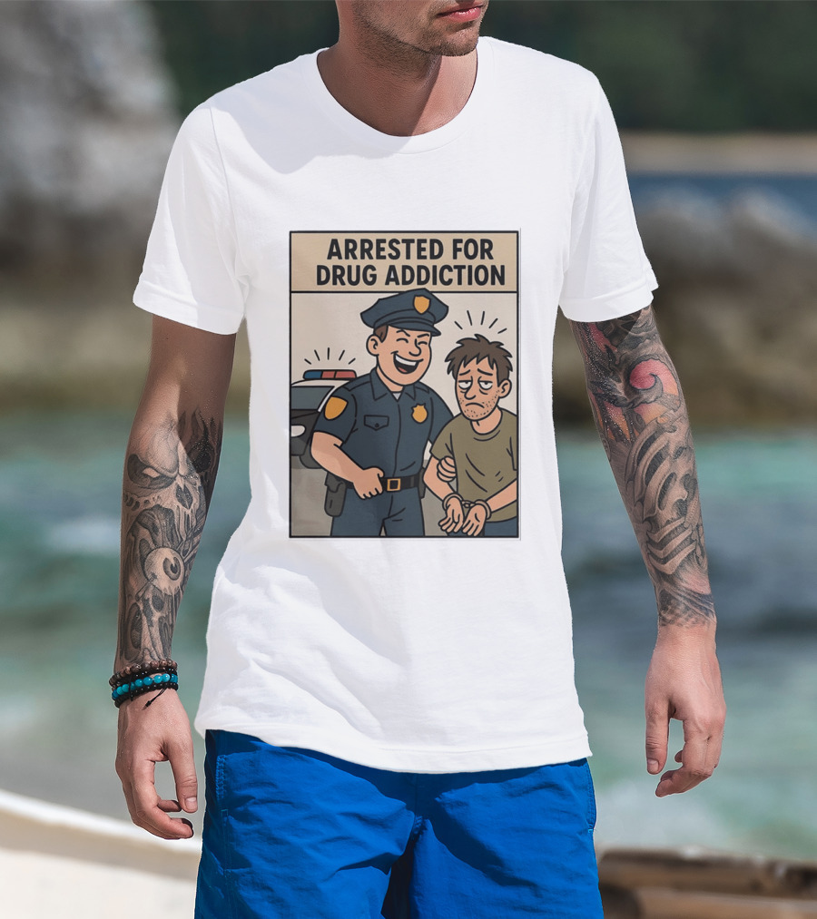 Arrested For Drug Addiction Cartoon Police Officer And Suspect T-Shirt