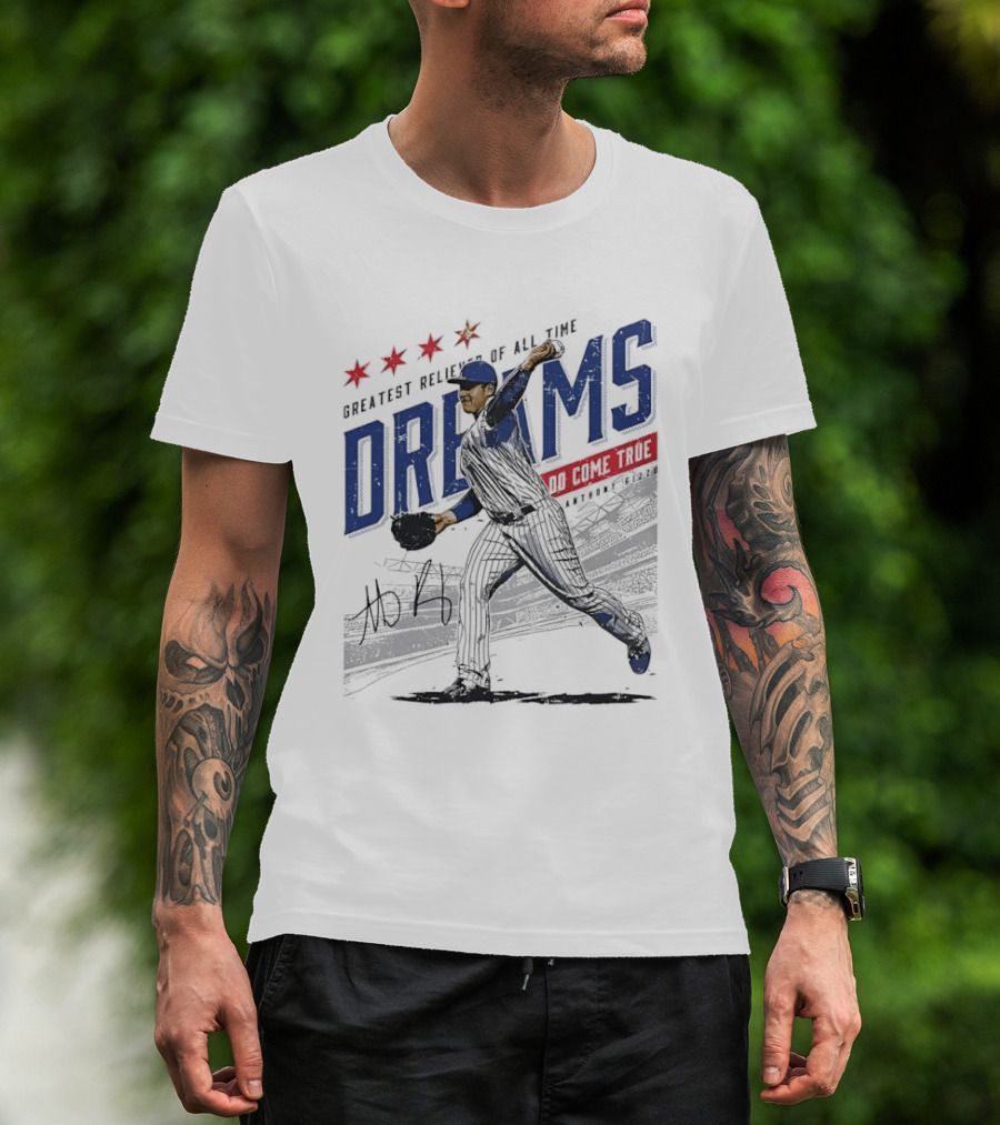 Chicago Cubs Greatest Reliever Of All Time Dreams Do Come True Anthony Rizzo Pitching Stadium Halftone T-Shirt