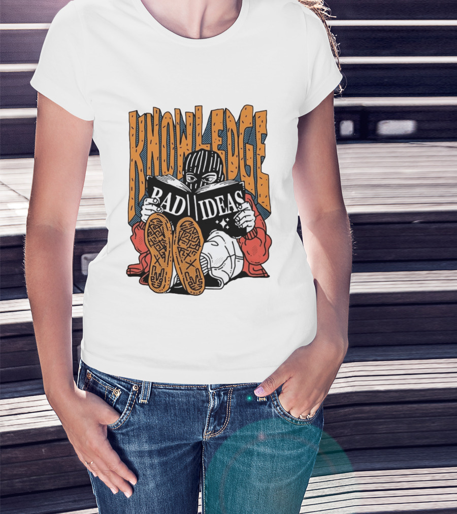 Knowledge Bad Ideas Elyski Balaclava Reading Book Shoe Soles Halftone Cartoon T-Shirt