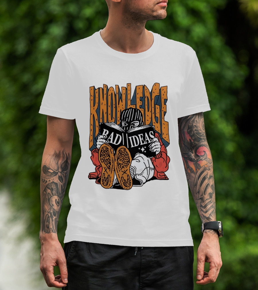 Knowledge Bad Ideas Elyski Balaclava Reading Book Shoe Soles Halftone Cartoon T-Shirt