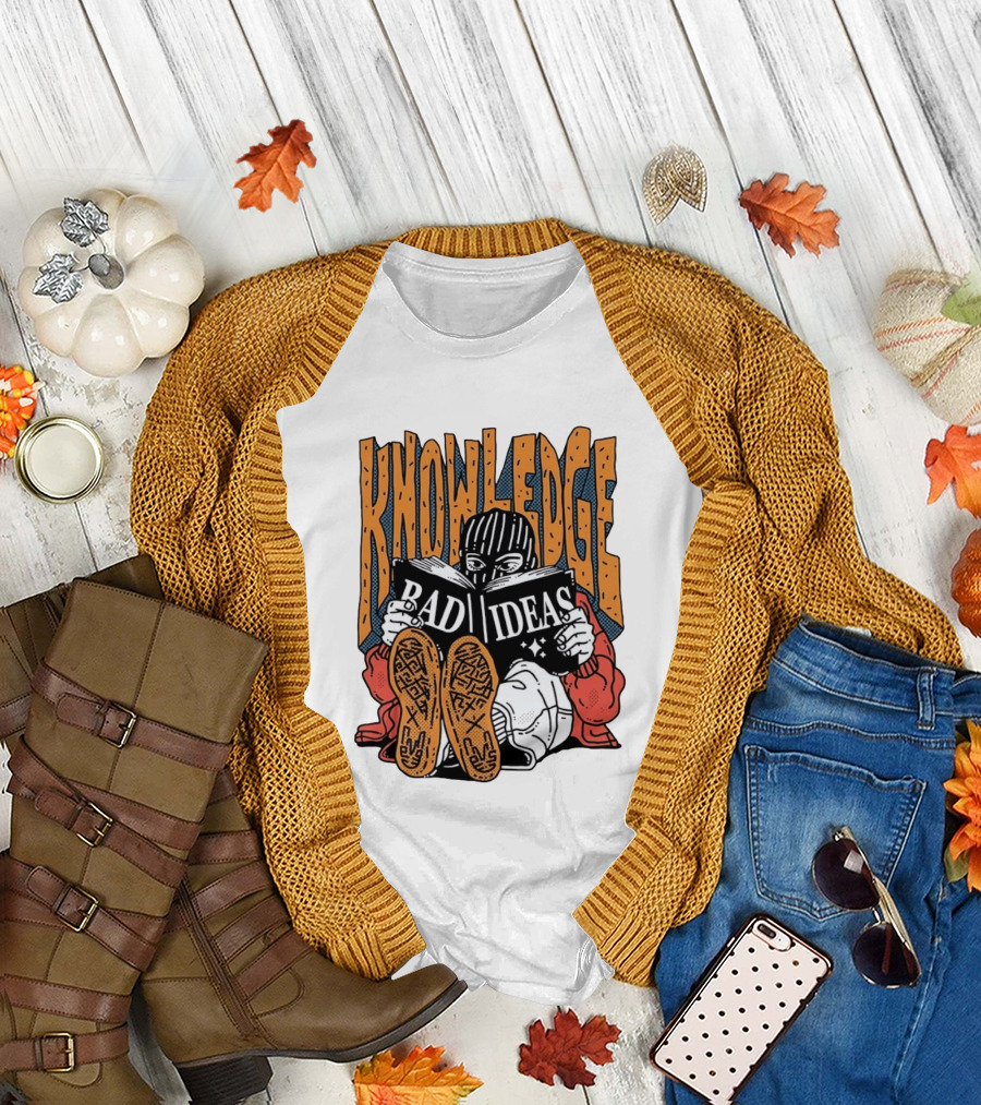 Knowledge Bad Ideas Elyski Balaclava Reading Book Shoe Soles Halftone Cartoon T-Shirt