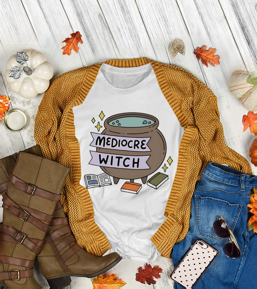 Mediocre Witch Magic Cauldron With Book And Sparkles T-Shirt