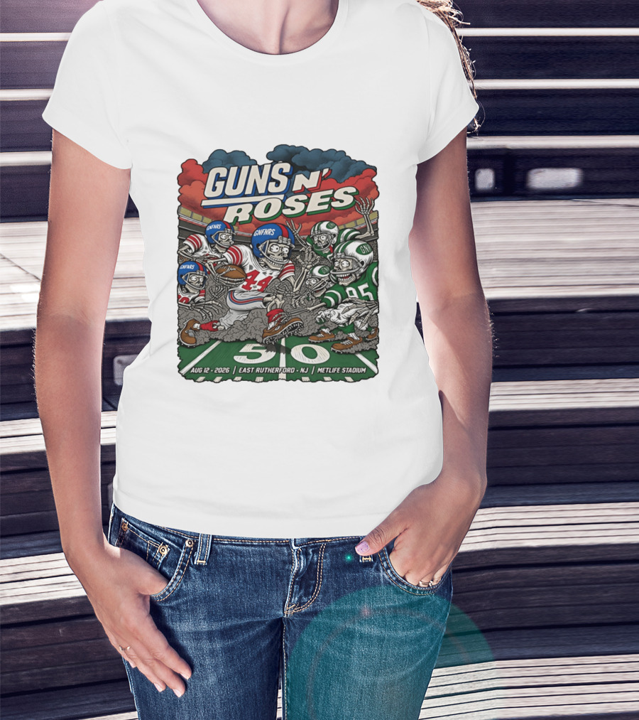 Guns N' Roses MetLife Stadium East Rutherford NJ August 12 2026 Football Skeletons T-Shirt